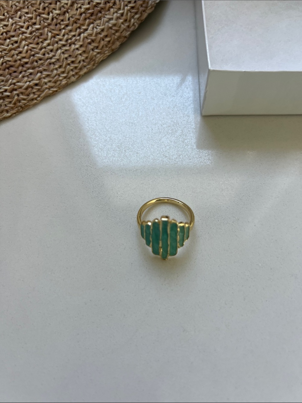 Gold Ring with Turquoise Color Inlay - Women Jewelry - Picture 4 of 4